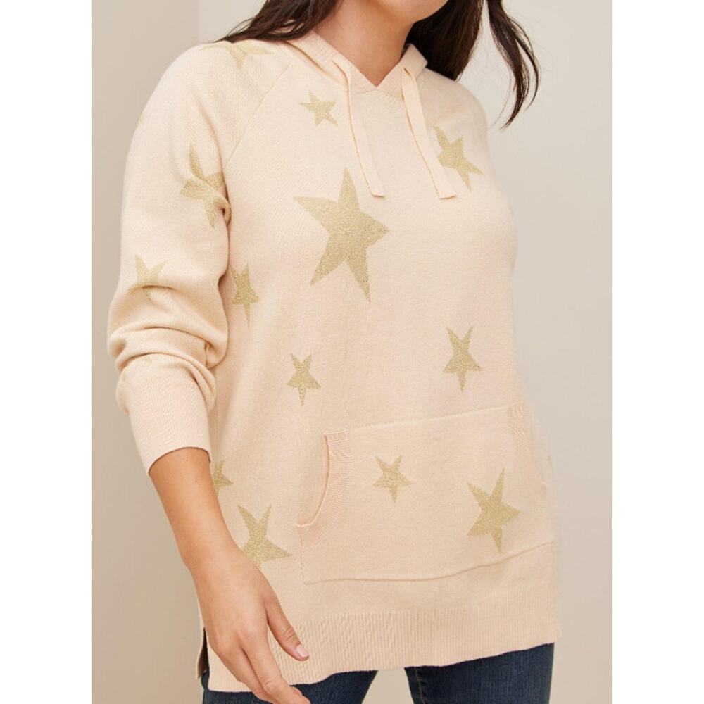 Torrid Soft as Cashmere Jacquard Star Print Pullover Hooded Sweater sz 0X